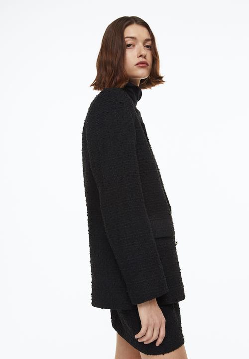 H&M - Double-breasted bouclé blazer - black