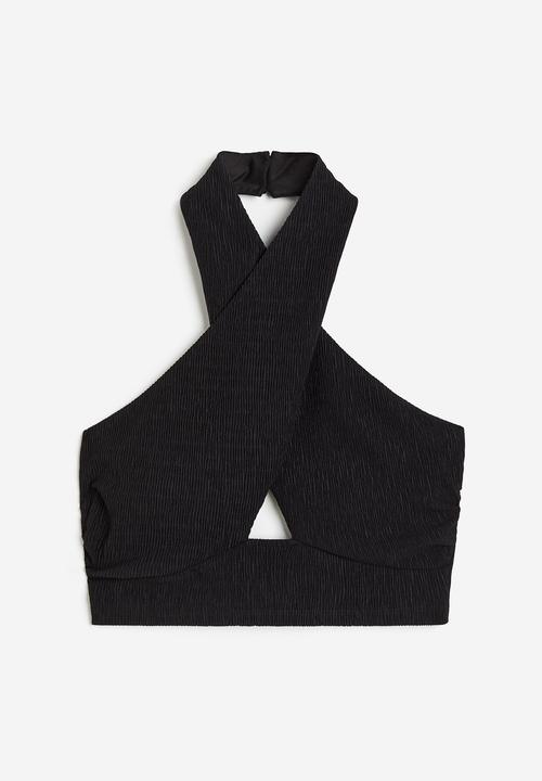 H&M - Cropped halterneck top - black