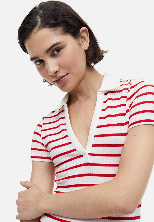 H&M - Collared jersey dress - white & red striped 