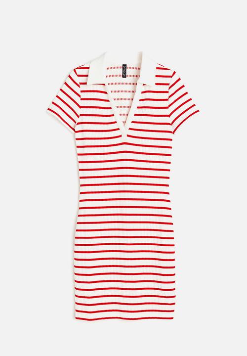 H&M - Collared jersey dress - white & red striped 