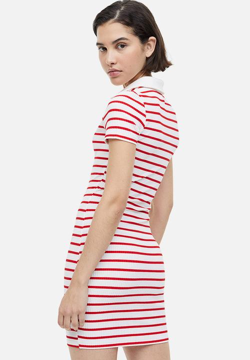 H&M - Collared jersey dress - white & red striped 