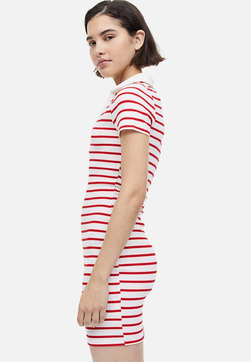 H&M - Collared jersey dress - white & red striped 