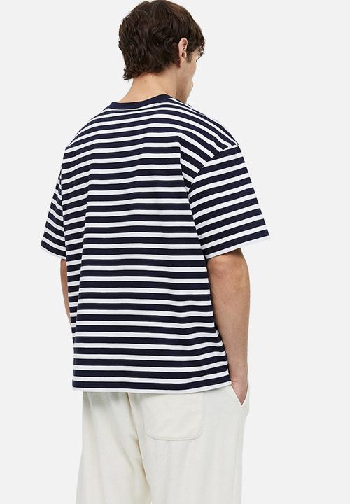 H&M - Relaxed fit cotton t-shirt - navy blue striped
