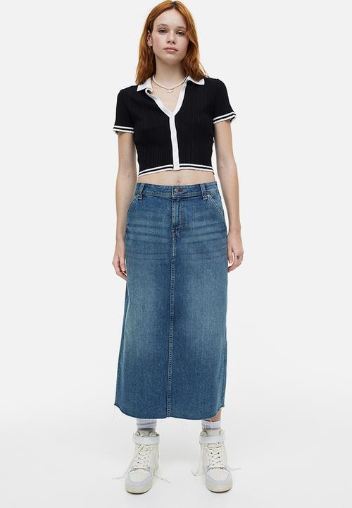 H&M - Collared rib knit top - black & white 