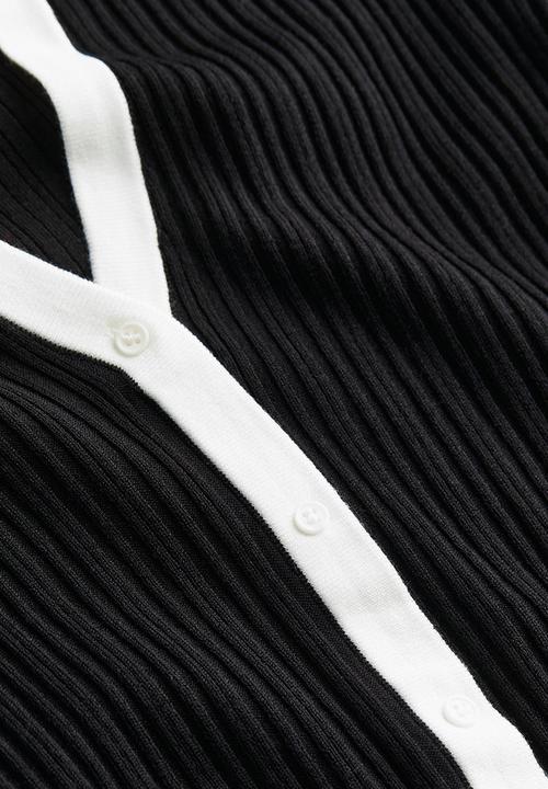 H&M - Collared rib knit top - black & white 