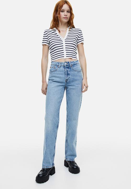 H&M - Collared rib knit top - white & black striped