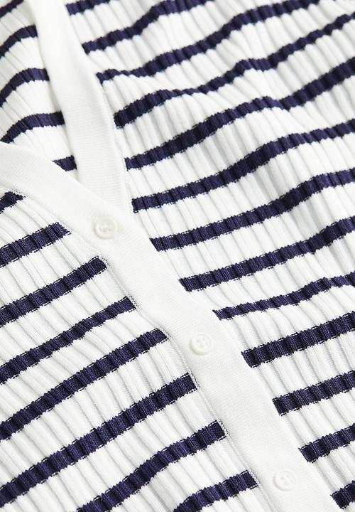 H&M - Collared rib knit top - white & black striped