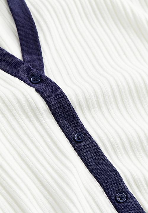 H&M - Collared rib knit top - white & dark blue