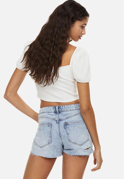 H&M - Cotton denim shorts - light denim blue 