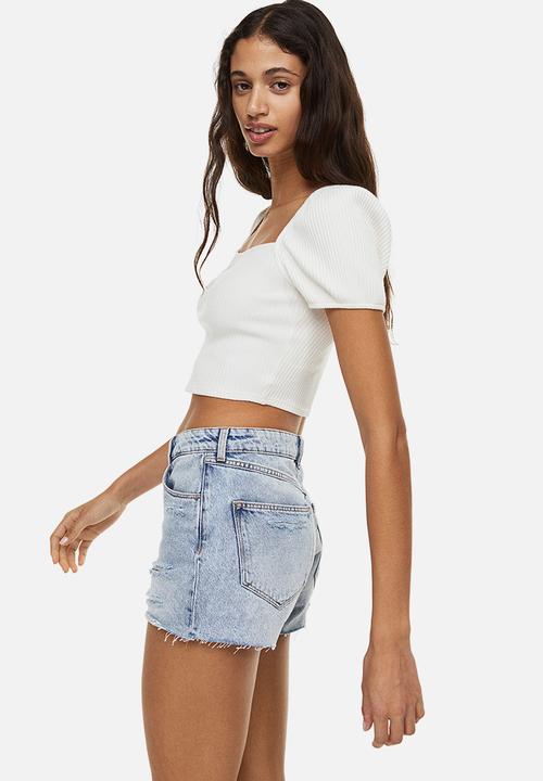 H&M - Cotton denim shorts - light denim blue 