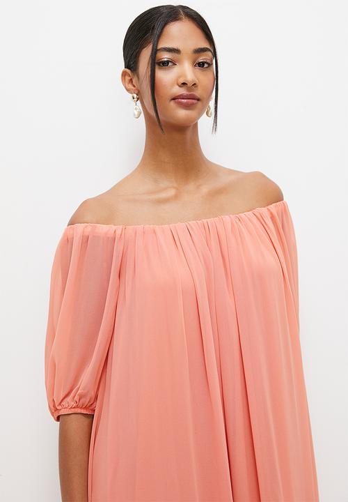MILLA - Bardot chiffon maxi - guava