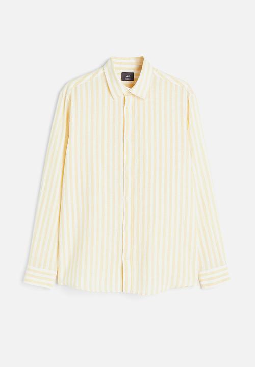 H&M - Regular fit linen-blend shirt - light yellow & white striped