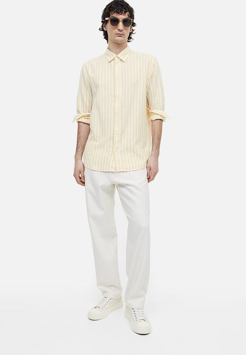 H&M - Regular fit linen-blend shirt - light yellow & white striped