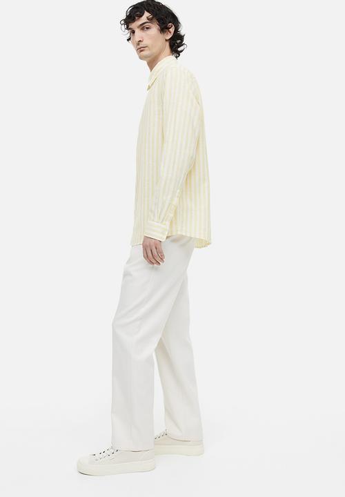 H&M - Regular fit linen-blend shirt - light yellow & white striped