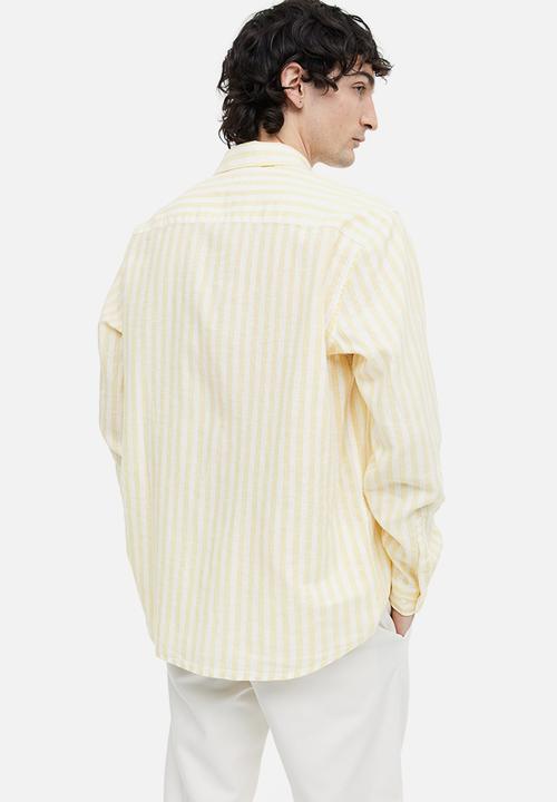 H&M - Regular fit linen-blend shirt - light yellow & white striped