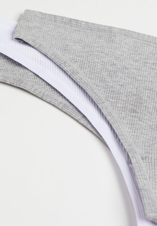 H&M - 3-Pack cotton thong briefs - light grey marl white 