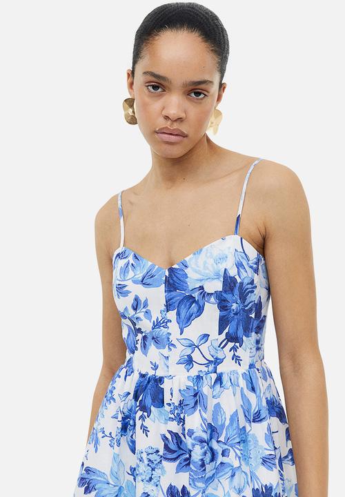 H&M - Linen-blend dress - white & blue floral 