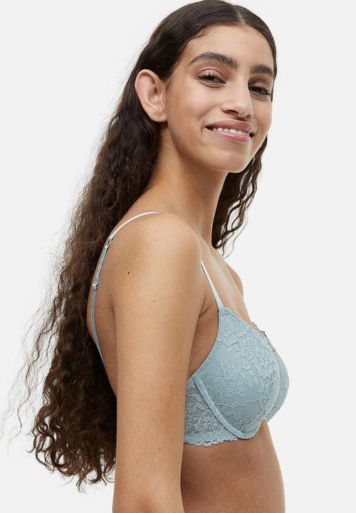 H&M - Lace push-up bra - light turquoise