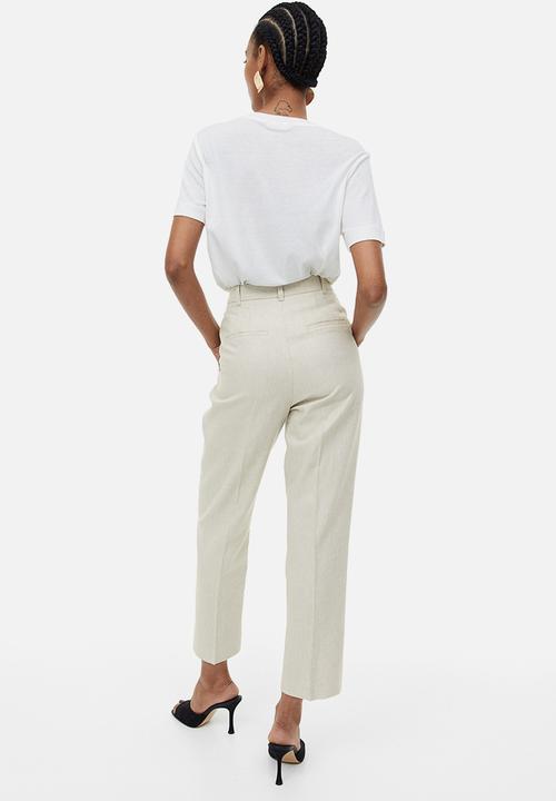 H&M - Linen-blend tailored trousers -  light beige 