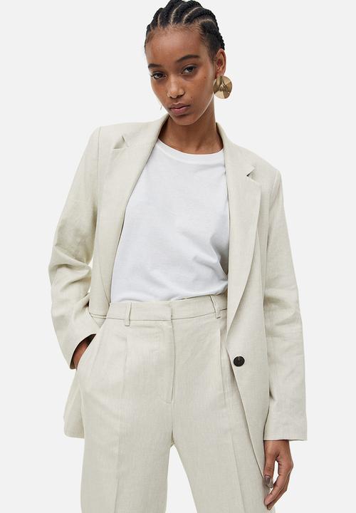 H&M - Linen-blend tailored trousers -  light beige 