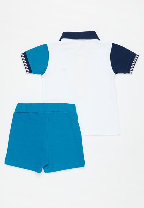MINOTI - Pique polo and short set - white & blue