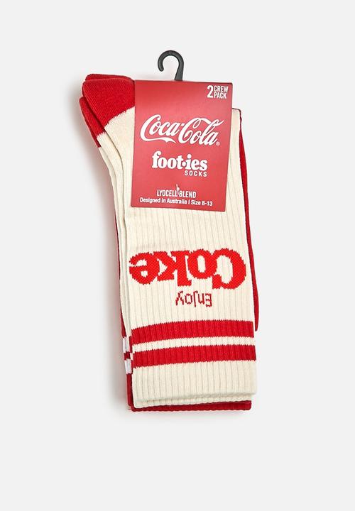 Foot-ies - Coke logo sneaker sock 2 pack - cream/red