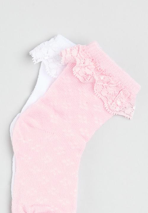 MINOTI - 2 Pack pointelle socks with lace - pink & white