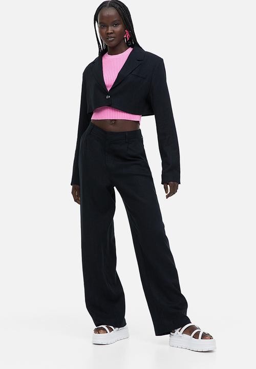 H&M - Linen-blend tailored trousers - black