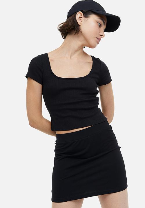 H&M - Pointelle jersey top - black