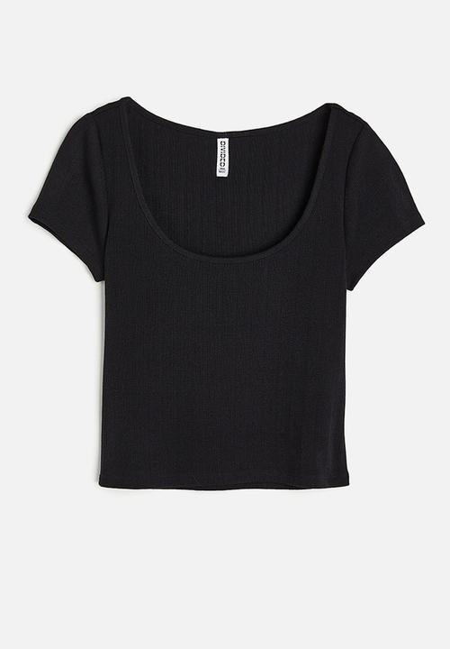 H&M - Pointelle jersey top - black