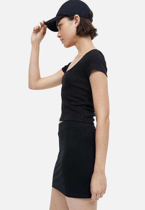 H&M - Pointelle jersey top - black