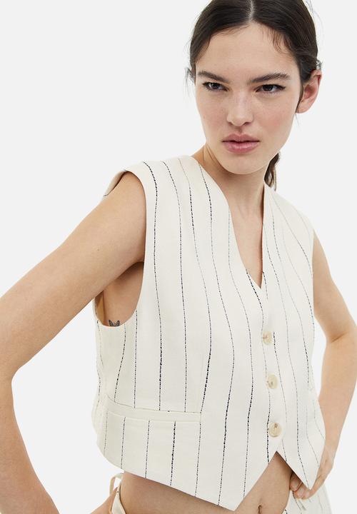 H&M - Linen-blend suit waistcoat - white/striped 