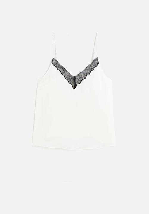 H&M - Lace-trimmed cami top - white & black