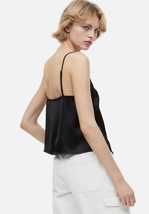 H&M - Lace-trimmed satin cami top - black