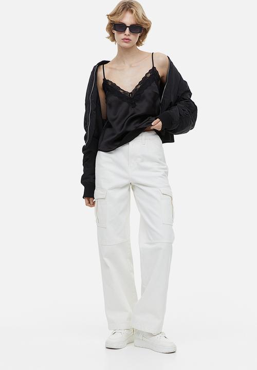 H&M - Lace-trimmed satin cami top - black