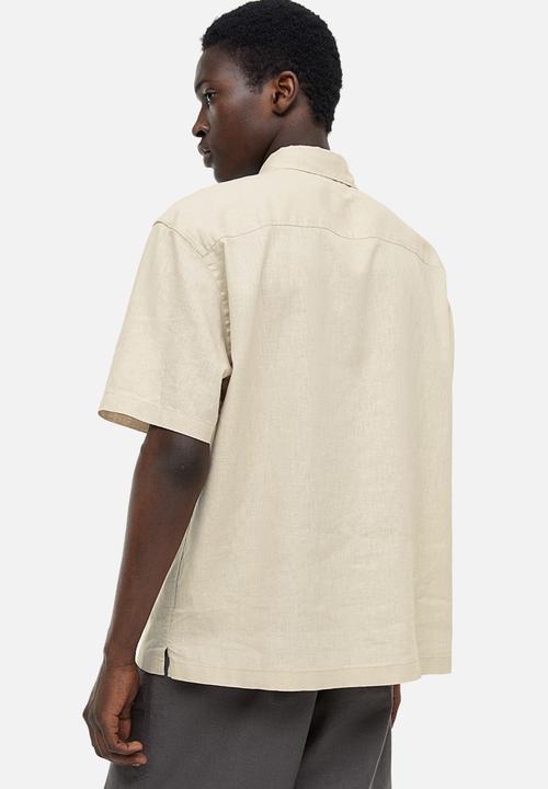 H&M - Relaxed fit short-sleeved linen-blend shirt - beige