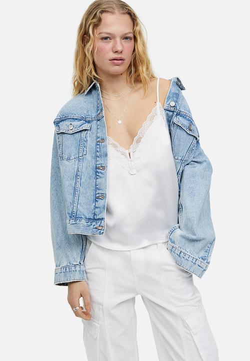 H&M - Lace-trimmed satin cami top - white