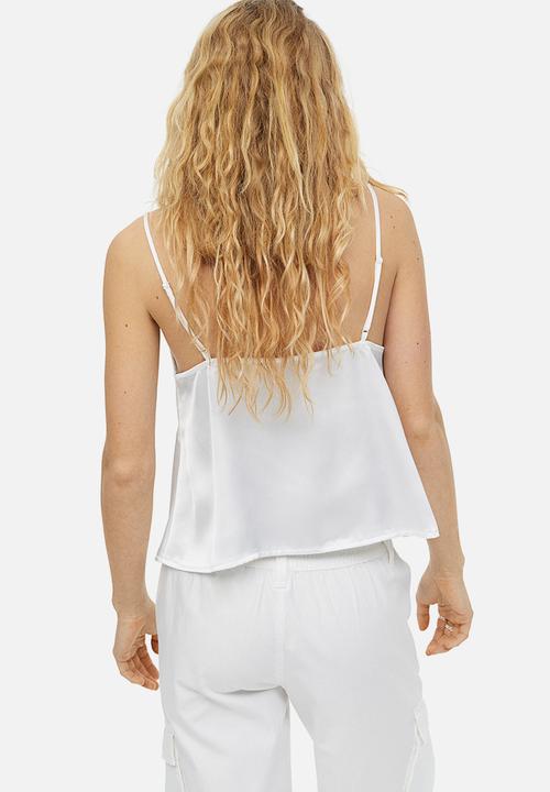 H&M - Lace-trimmed satin cami top - white
