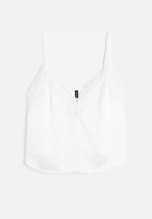 H&M - Lace-trimmed satin cami top - white
