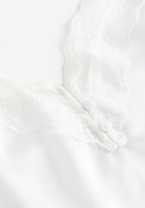 H&M - Lace-trimmed satin cami top - white