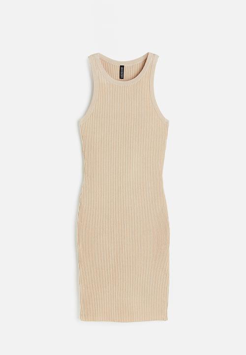 H&M - Rib-knit bodycon dress - light beige