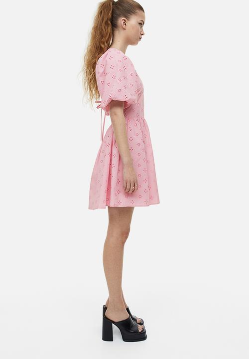 H&M - Puff-sleeved dress - light pink