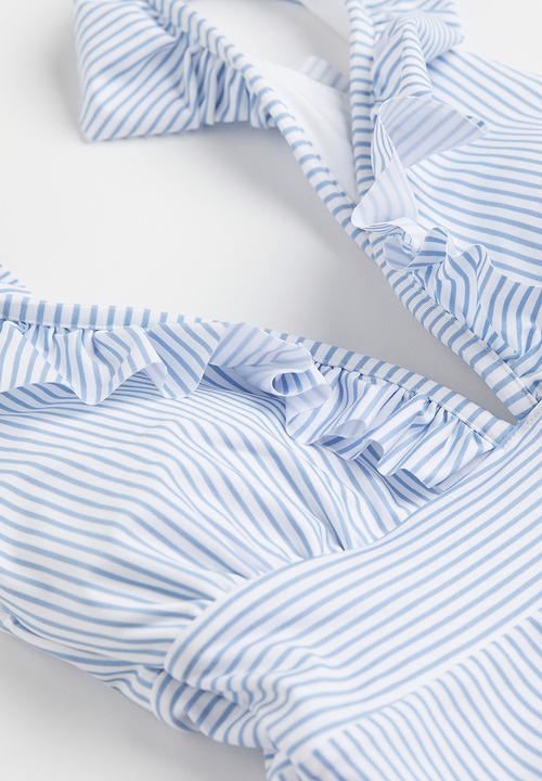 H&M - Padded-cup swimsuit - light blue striped 