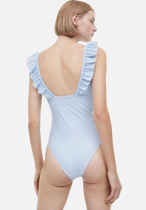 H&M - Padded-cup swimsuit - light blue striped 