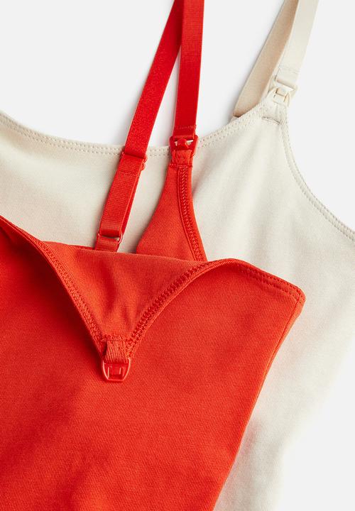 H&M - Mama 2 pack nursing tops - red & light beige 