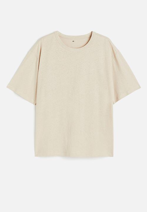 H&M - Relaxed fit linen-blend t-shirt - beige