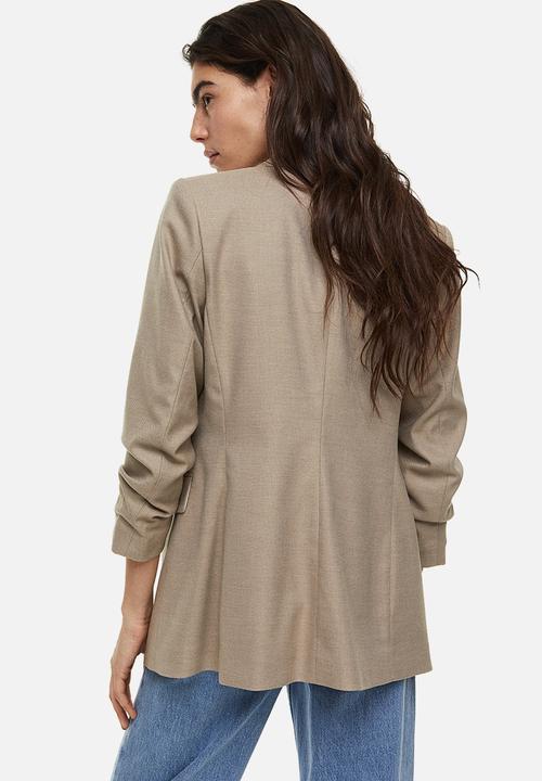 H&M - Gathered-sleeve blazer - beige