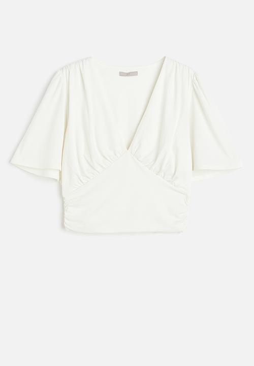 H&M - Gathered cropped top - white