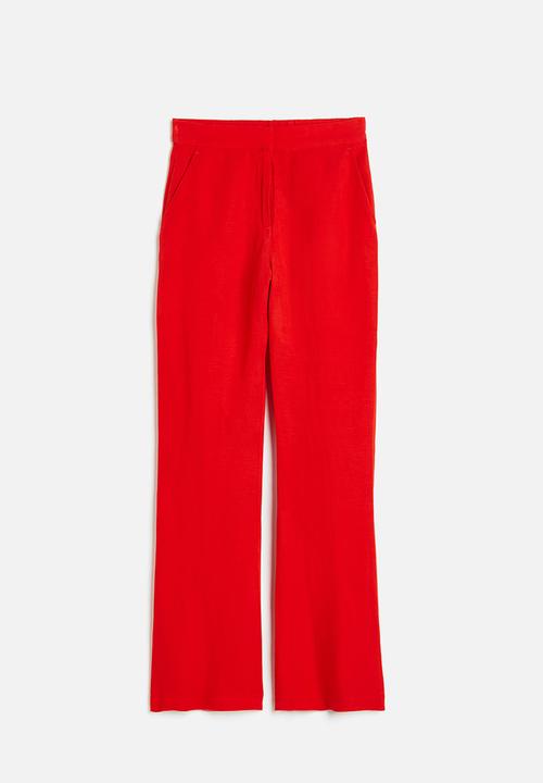 H&M - Flared linen-blend trousers - red