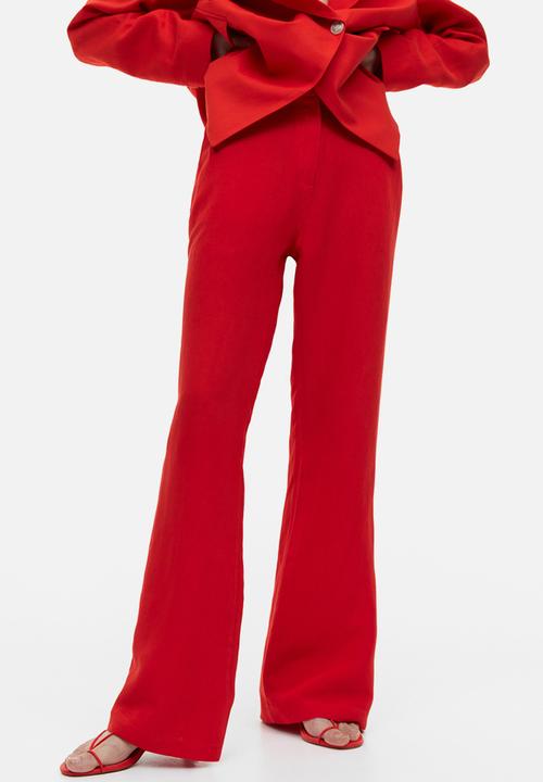 H&M - Flared linen-blend trousers - red
